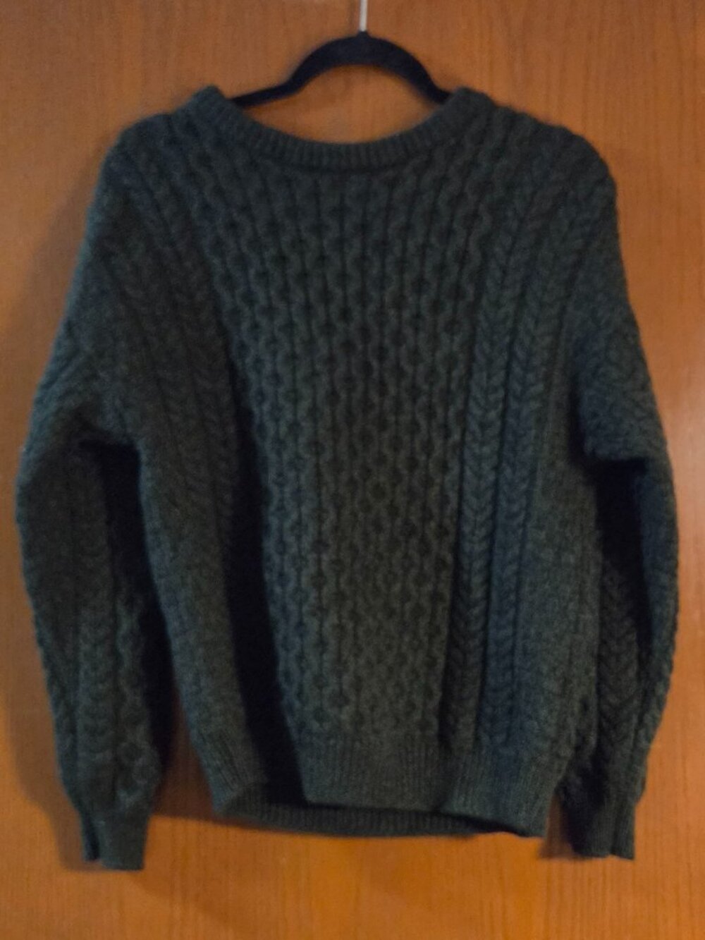 Aran Craft 100% Marino Wool- Irish Knit Sweater- Crew Neck- Dark Green Size M